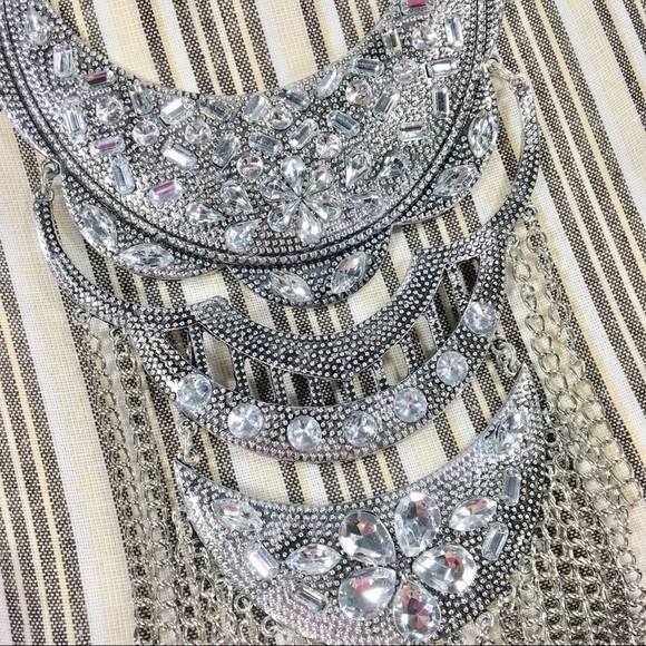 Silver & Rhinestone Boho Statement Necklace - Picture 3 of 6